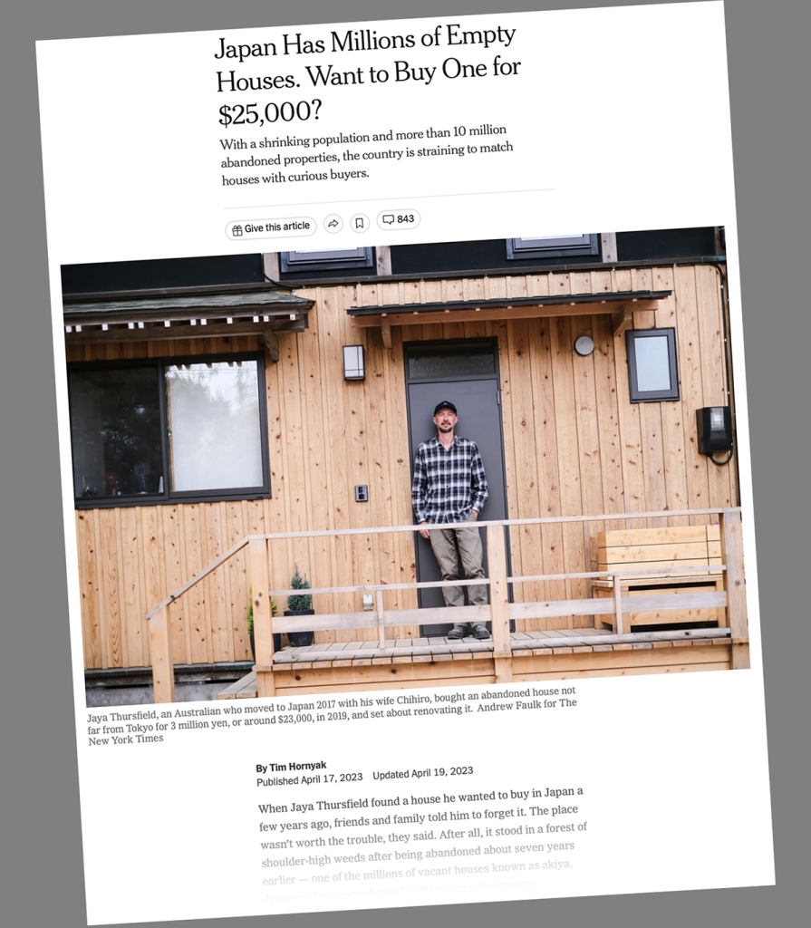 Clipping of article from the New York Times about buying cheap Japanese farmhouses